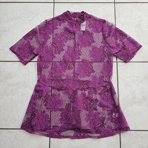 BRAND NEW Lane Bryant Size 10/12 Vibrant Purple Lace Blouse